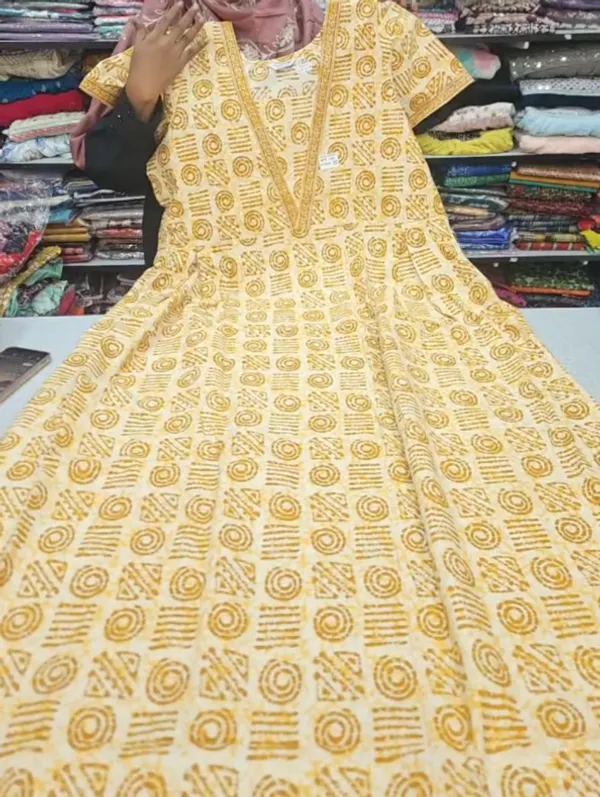 Pure Jaipur Cotton V-Neck Frock Maxi Nighty | NT3566